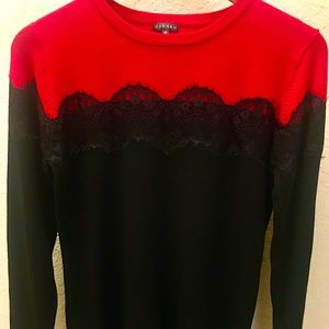 Black & Red Lace Detail Sweater - Sz M